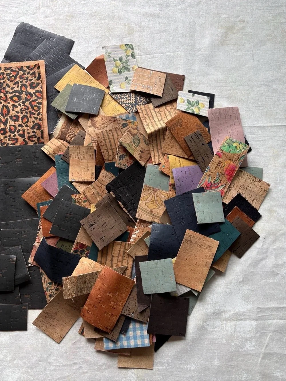 14 oz Sallie Tomato Premium Cork Fabric Wild Card Remnants Destash Lot Mix
